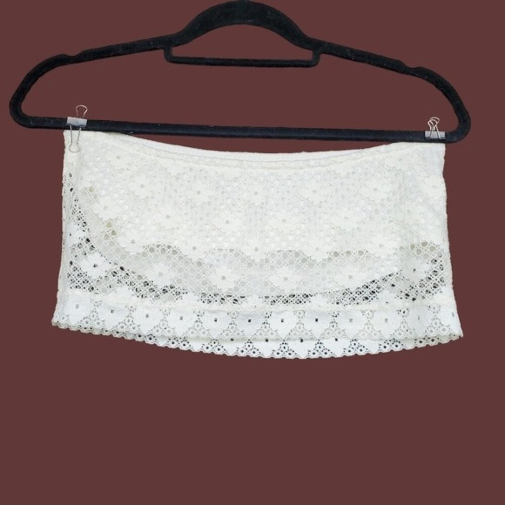Aerie Womens Strapless Ivory Floral Lace Crop Top Size XL - Picture 3 of 4